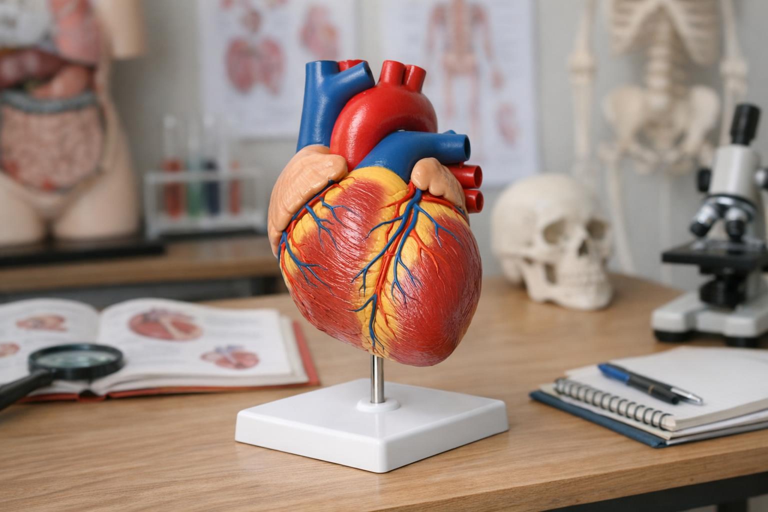 zdjęcie modelu anatomicznego serca na stoliku edukacyjnym