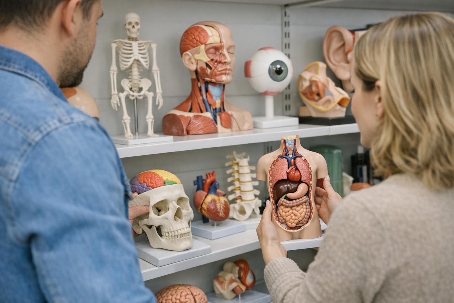 zdjęcie procesu wyboru modeli anatomicznych na półce sklepowej edukacyjnej
